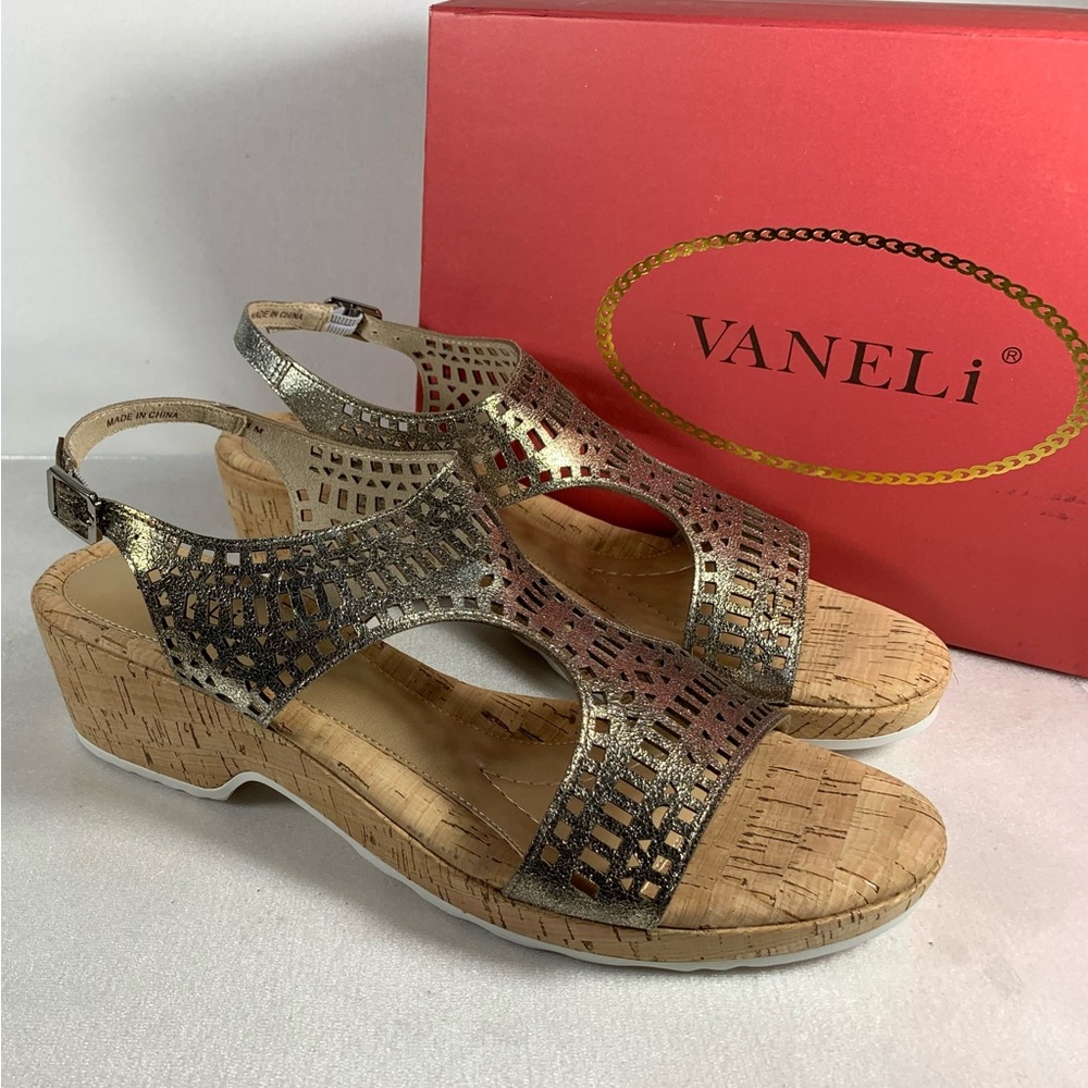 VANELi Women’s Kosey Laser-cut Leather Cork Platform Wedge Sandal Size 11M